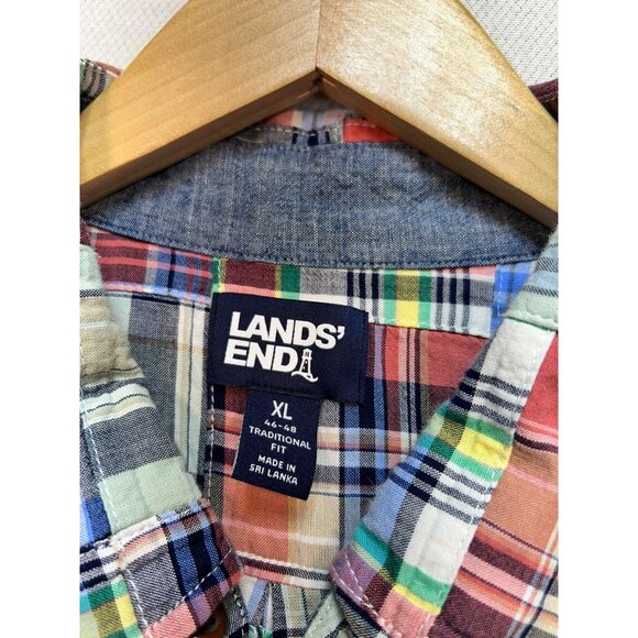 Lands' End Mens Button Down Shirt Summer Size XL Multi Patchwork Traditional Fit - Picture 3 of 13